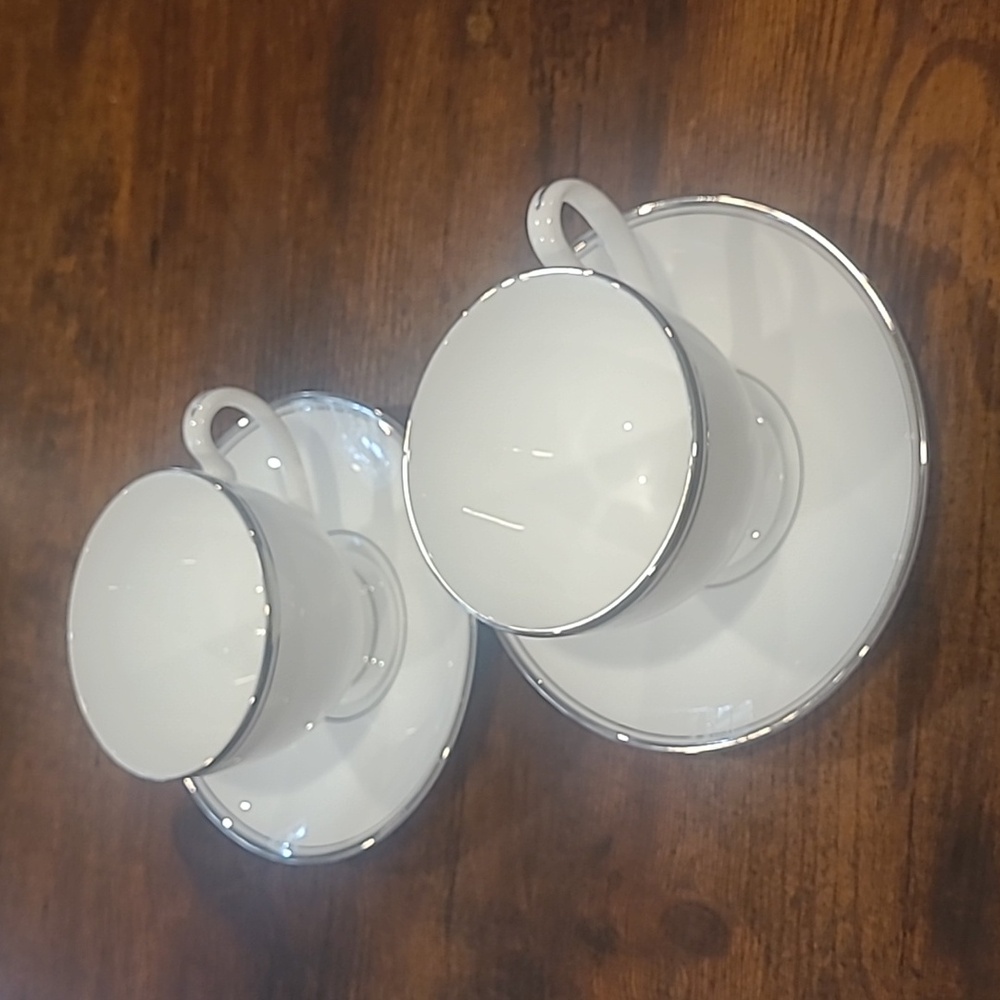 WATERFORD Kilbarry Platinum Fine Bone China Teacup & Saucer.  Set of 2